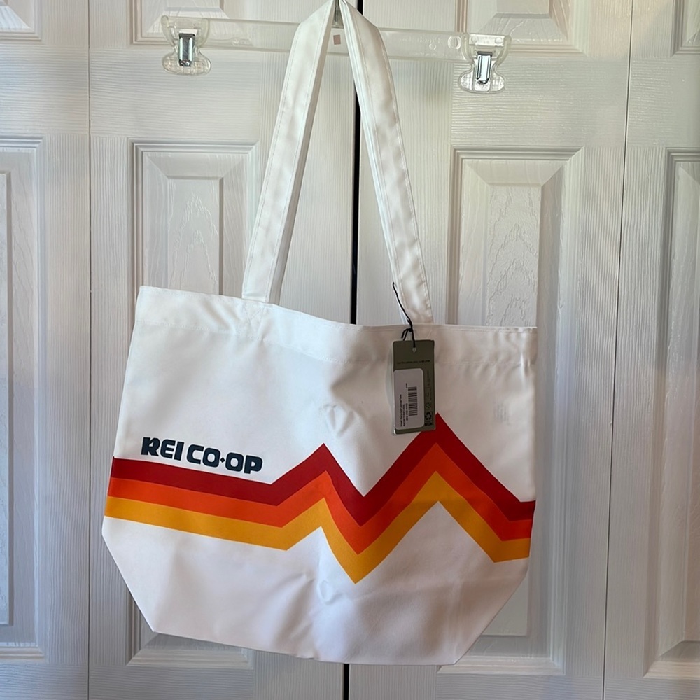NWT REI Co-op Recycled Canvas Tote Bag Radiate Retro Mountain Stripe